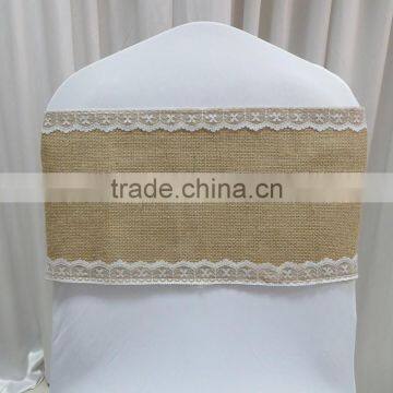 100% Natural Burlap Hessian Chair Sash With Lace Band at 2 Side for Rustic Wedding photo-6