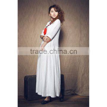 2017 Spring Latest White Kaftan Dress Women Maxi Linen Dresses HSD9943 photo-4