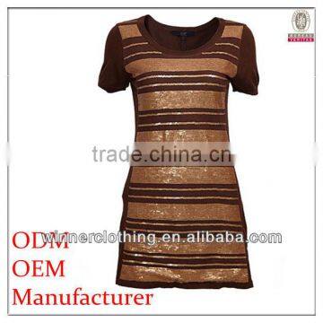 Latest garment design Ladies' close fit short-sleeved stripe printed import clothing from china