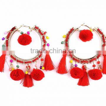 Bohemian Colorful Tassel With Pompon Hoop Earrings for Women Jewelry photo-4