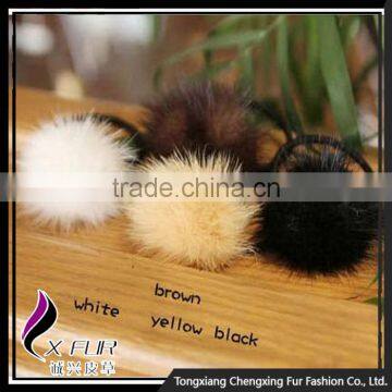 CX-E-07B Genuine Mink Fur Ball Elastic Hairbands Elegant Hair Accessory