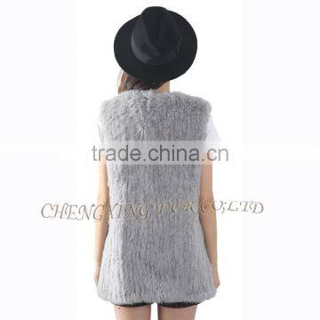 CX-G-B-184 New Fashion Knitted Women Grey Rabbit Fur Alpaca Fur Vest photo-5