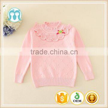 turtleneck collar pink sweaters plain knitted clothes appliqued tiny flower full sleeve winter garments warm