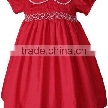 New style girls party dresses hot sale christmas lace smocked puff sleeve baby wear clothes for child