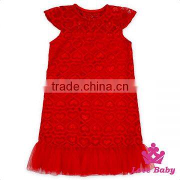 2017 New Design Children Party Red Lace Dress With Flower Belt Girl Skirt Vintage Lace Top Baby Frock