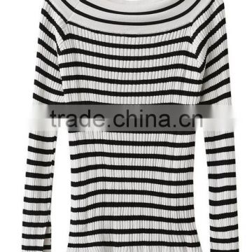 EY0875S New Design 2016 Women Boat Neck Stripe Pullover Sweaters