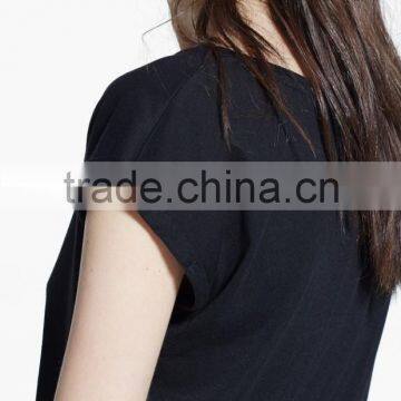 Korean Teen Girls Style Novel Printed Short Sleeves Black Pure Cotton T Shirt for 2015 Summer photo-2