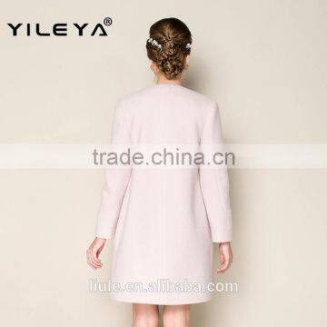 2015 Latest Fashionable o Neck Apricot Plain Style Brand Name Women Winter Coat photo-2