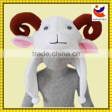 factory design lovely white sheep style polar fleece material plush animal head hat for kids