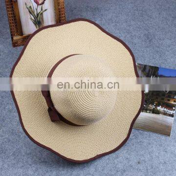 Lace Bowknot Straw Hat Folding Sunshade Hat Beach Cap