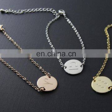 Dainty Disc Zodiac Bracelet Horoscope Pendant Minimal Star Sign Bracelet photo-2