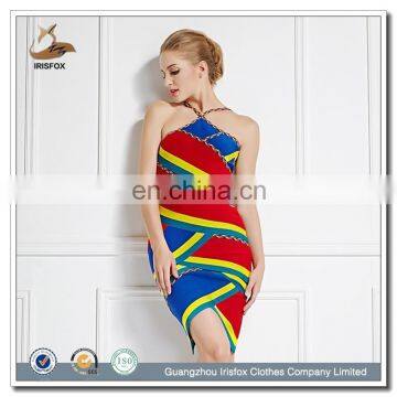 Good quality factory price Rainbow color halter backless dubai wholesale evening dress