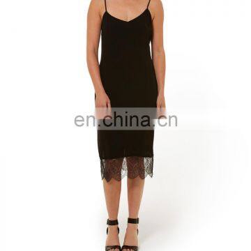 Alibaba Dress Gold Supplier Hot Sexy Black Viscose Split Lace Dress