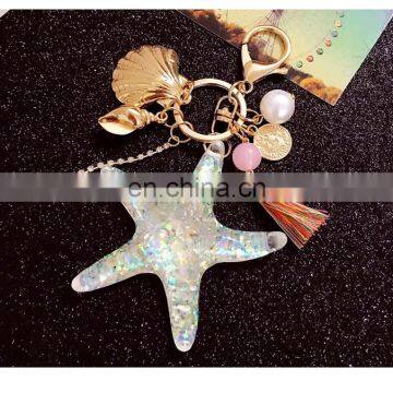 Fashion Starfish Shell Pearl Tassel Key Chains Handbag Charms Keychain Car Key Ring