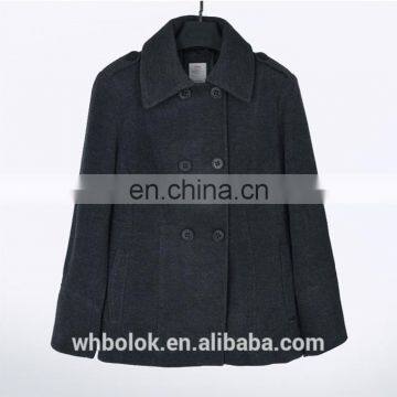 Garment factory cloth european style lady casual winter black soft wool coat