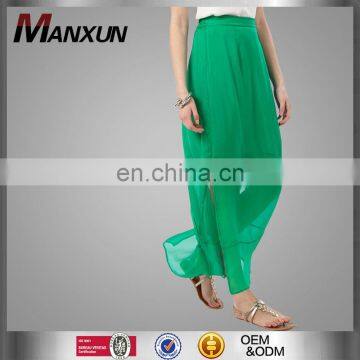 Manufacture women summer green ladies long silk skirts Latest long transparent maxi skirt