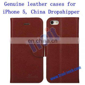 High Quality Magnetic Flip Stand Genuine Leather Cases for iPhone 5 Dropshipping