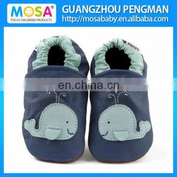 Royal Blue Whale Pattern Baby Genuine Leather Indoor Shoes