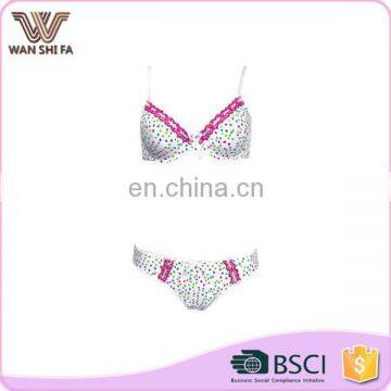 Eco-friendly white spot lift up chest popular design sexy cute bra set