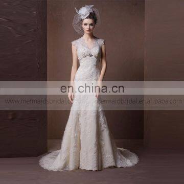 Gorgeous Mermaid V-neck Hollow-out Back Fish Style Lace & Beads Wedding Dress