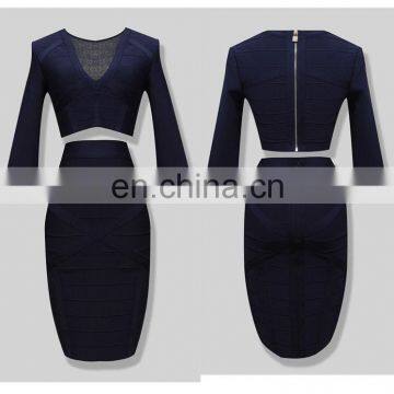 Hot sale winter lasteast party dress designs for ladies , two pieces high quality bandage dress