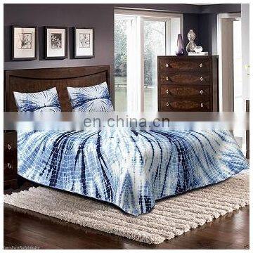 indigo blue bed sheet bed cover, Tye Dyed queen Bedspread with 2 pillow case set