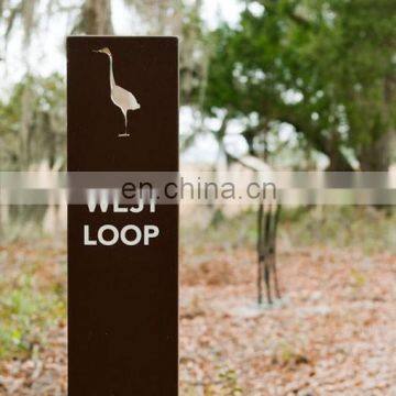 decorative roadside corten steel rusted metal sign stop board