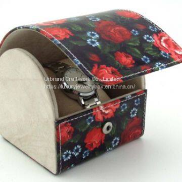 Beautiful PU leather watch roll single colorful printing leatherette watch jewelry box