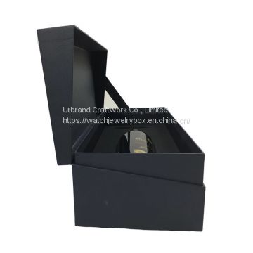 Luxury Custom Printed Single Bottle Champagne Boxes Gift Black PU Paper Cardboard Packaging Leather Wine Box