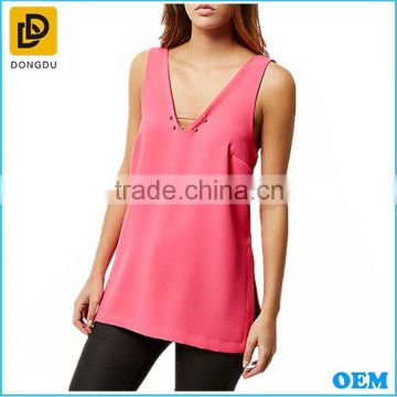 2016 new fashion brand soft pink 100% polyester customzied pattern women tank top