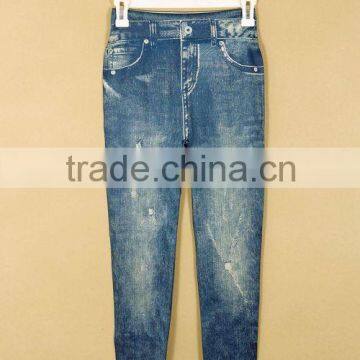 OEM Good Quality Breathable Women Fake Jeans Legging Pants for Women photo-2