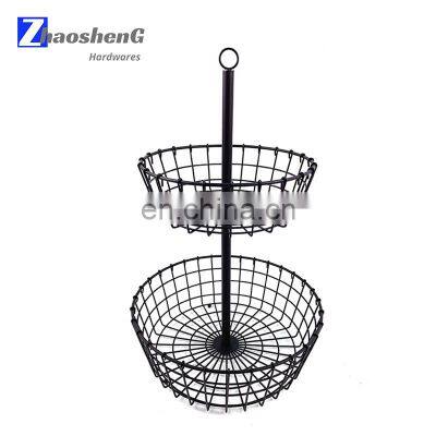 Modern Counter Top Round Fruit Basket 2 Tier Fruit Basket Metal Wire Banana Hanger Desktop Fruit Vegetable Basket