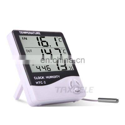 HTC-2 Digital Thermometer Hygrometer Weather Station Temperature Humidity Meter Clock Wall Indoor Outdoor Sensor Probe LCD