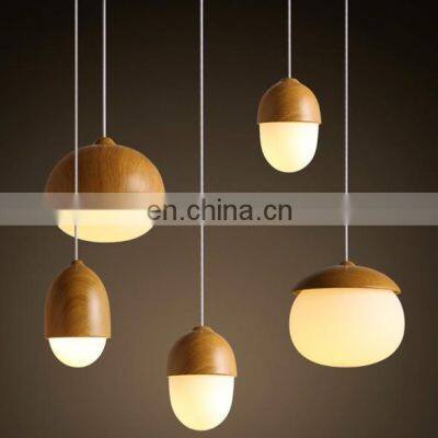 Wooden Glass Hanging Pendant Light E27 LED Decorative Bedroom Pendant Chandeliers