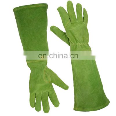 HANDLANDY cow leather garden gloves cowhide long arm protection rose pruning thorn resistant garden gloves