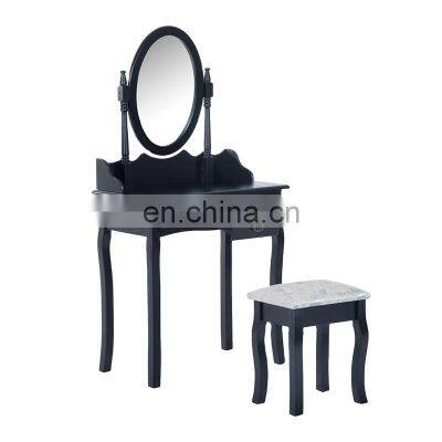 Wooden Dressing Table Chic Vintage Style Jewelry Cosmetic Storage Drawer Padded Seat Mirror Stool