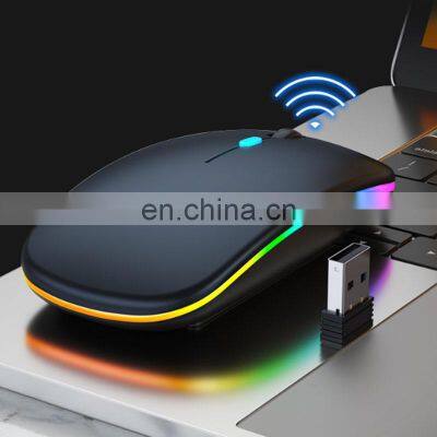 New Ultra-thin Mini A2 Wireless Mouse Silent Mute Rechargeable Led Colorful Lights Computer Mouse