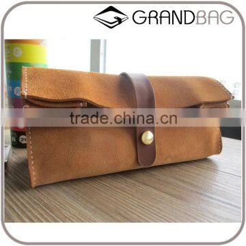 handmade cow leather cosmetic organizer bag large capacity clutch pen bag for travel