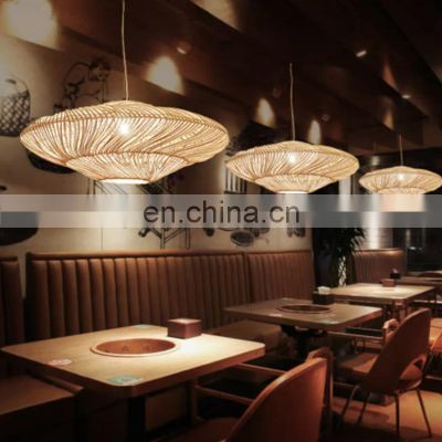 Natural High Quality UFO Rattan Pendant Light Wicker Round Lampshade decor Living Room Restaurant wholesale