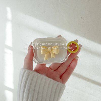 Cute 3D Candy Color Bow Gradient Clear Case Bluetooth Protective Cover photo-3