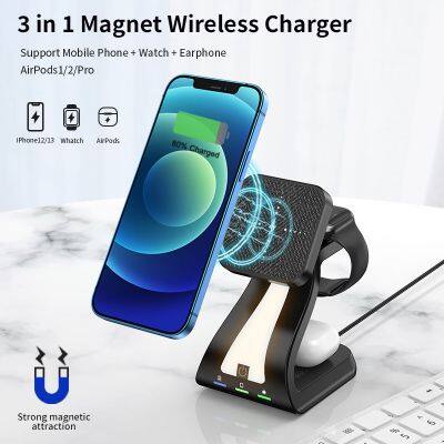 10W 15W 3-in-1 Wireless Fast Charger LED Light Quick Charging Charge 3 In 1 Wireless Charger