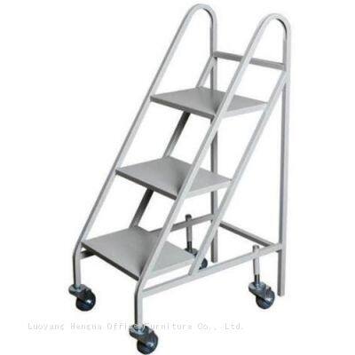 Longlife Span Stainless Steel Rolling Book Ladder with Universal Casters and Spring – Ideal for Bookstores and Museums