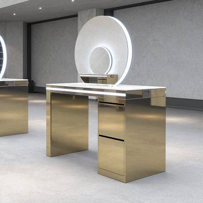 Stainless Steel Hair Salon Mirror Luxury Led Light Wall Mounted Hair Salon Mirrors Station photo-5