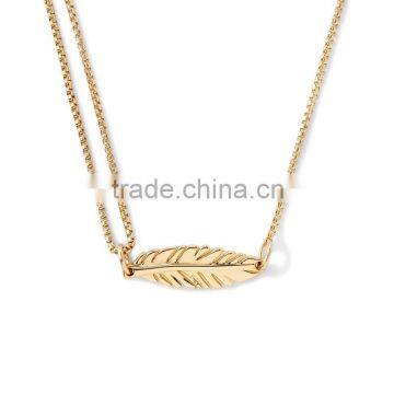 Wholesale Womens fashion jewelry Feather pendant Pull Chain Necklace stainless steel necklaces