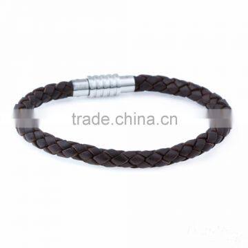 Customized Engrave Logo Braided Mens Leather Bracelet, Mens Jewelry Leather Bracelet Brown