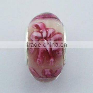 Vibrant Pink Flowers In Transparent Murano Glass Bead