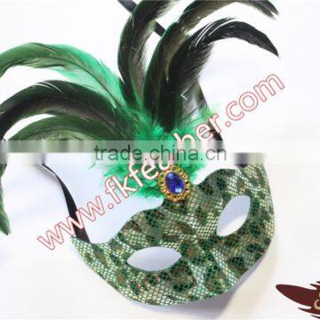 Green Cock Feather Mask Face Snake Skin Decoration photo-3