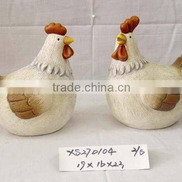 Terracotta rooster & hen,2asst.