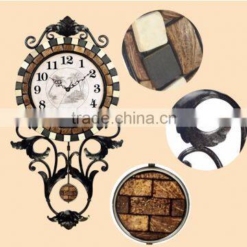 Home Decorative Mosaic Polyresin Pendulum Wall Mounted Clock photo-3