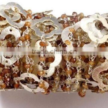 3 Feet Hessonite Shaded Faceted Gemstone Beaded Chain 925 Silver Plated 2.5-3mm Jewelry Making Loose Gemstone Rosary Chains Bea